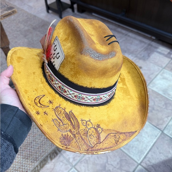 Yellow Western Hat with Feather Accent